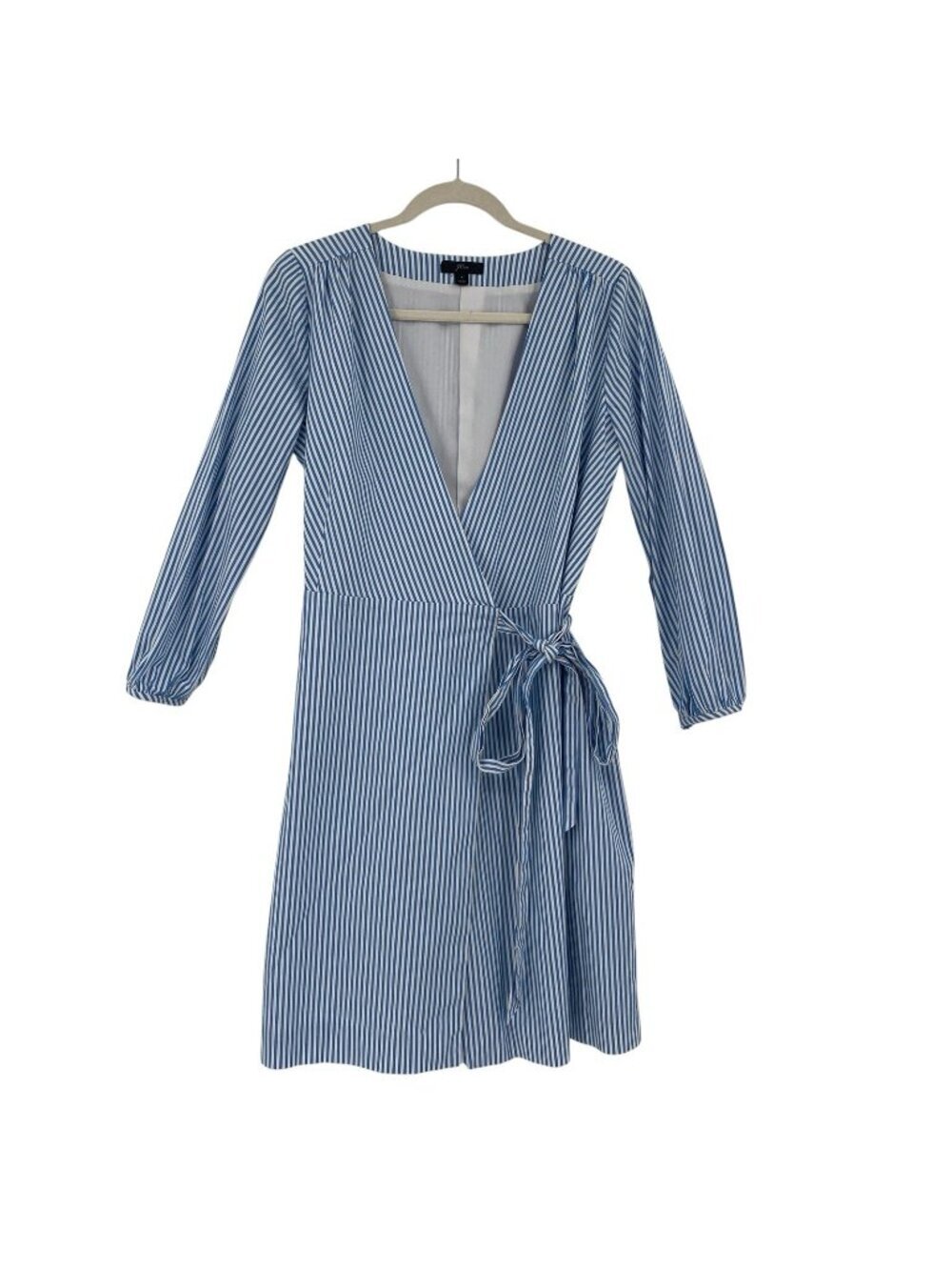 J. Crew Wrap Dress Women’s Size 4 Striped Cotton Poplin Blue White Lined
